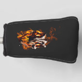 Retro dinosaurus dode brandende schedel in vuur golfheadcover (Voorkant)