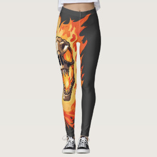 Retro dinosaurus dode brandende schedel in vuur leggings