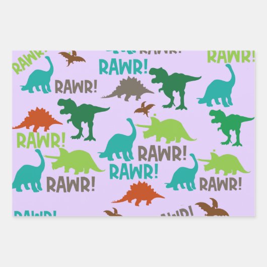 Retro Dinosaurus Kerstverpakking Papier –  Inpakpapier Vel (Voorkant 2)