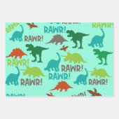 Retro Dinosaurus Kerstverpakking Papier –  Inpakpapier Vel (Voorkant 3)