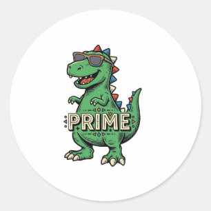 Retro Dinosaurus Zonnebril Prime Cartoon T-shirt_1 Ronde Sticker