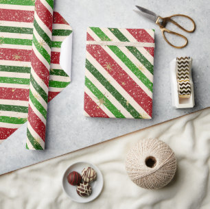 Retro Diogonal Christmas Stripes en Stars Cadeaupapier