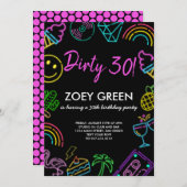 Retro Dirty 30 Zwart Aangepaste Uitnodiging Verjaa (Voorkant / Achterkant)