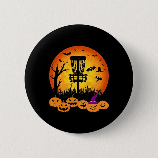 Retro Disc Golf Halloween Kerkhof Enge Disc Gol Ronde Button 5,7 Cm (Voorkant)