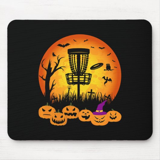 Retro Disc Golf Halloween Kerkhof Enge Disc Golfer Muismat (Voorkant)