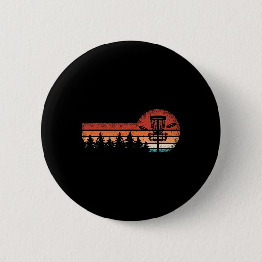 Retro Disc Golf Landschapsbomen Mannen Vrouwen Ronde Button 5,7 Cm (Voorkant)