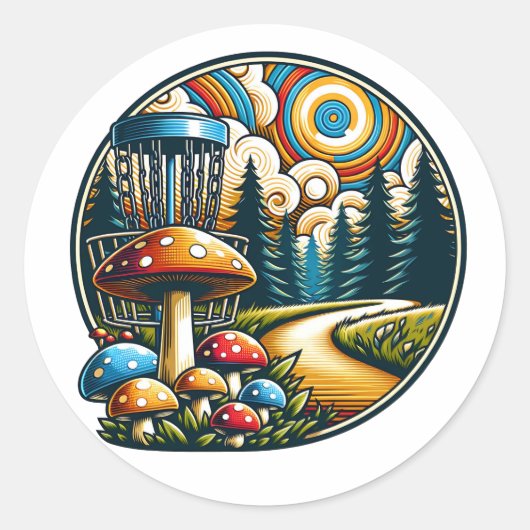 Retro Disc Golf Psychedelic AI Art Ronde Sticker (Voorkant)