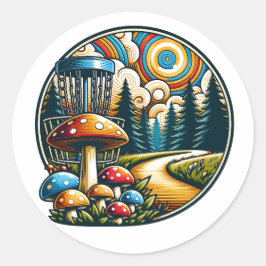 Retro Disc Golf Psychedelic AI Art Ronde Sticker