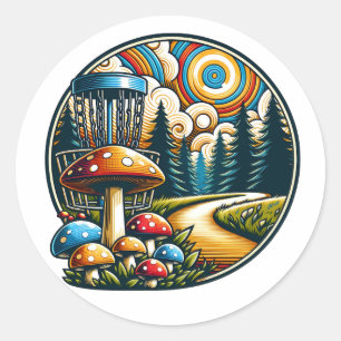 Retro Disc Golf Psychedelic AI Art Ronde Sticker