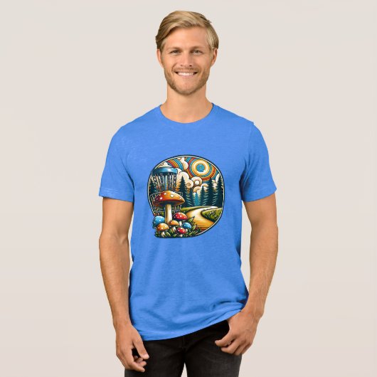 Retro Disc Golf Psychedelic AI Art Tri-Blend Shirt (Voorkant volledig)