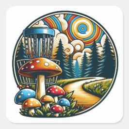 Retro Disc Golf Psychedelic AI Art Vierkante Sticker