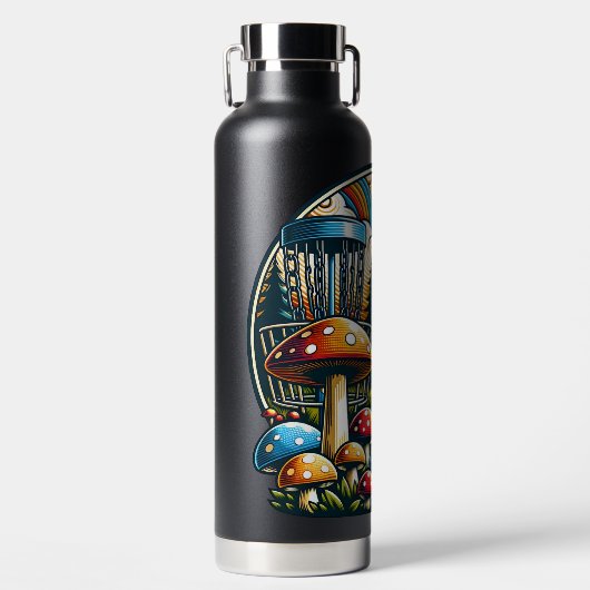 Retro Disc Golf Psychedelic AI Art Waterfles (Voorkant)