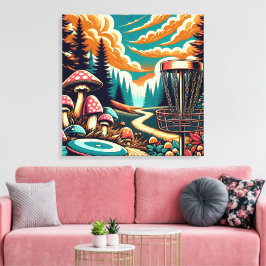 Retro Disc Golf Psychedelische Kunst Canvas Afdruk