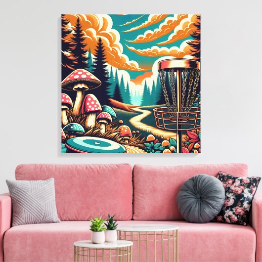 Retro Disc Golf Psychedelische Kunst Canvas Afdruk (Insitu (Woonkamer))
