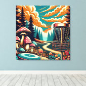 Retro Disc Golf Psychedelische Kunst Canvas Afdruk (Insitu (Houten vloer))
