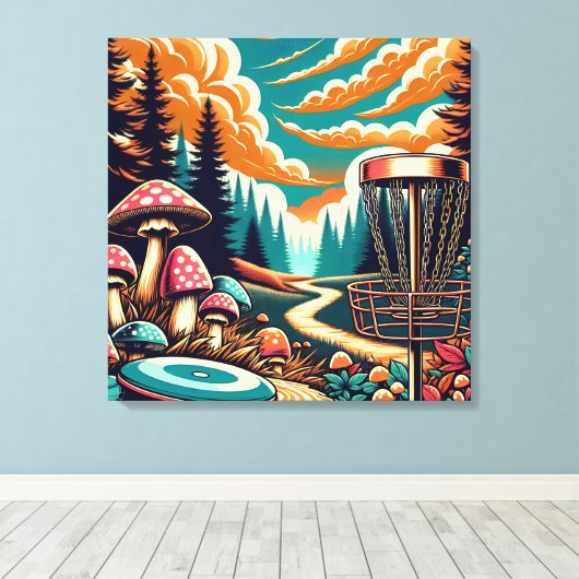 Retro Disc Golf Psychedelische Kunst Canvas Afdruk (Insitu (Houten vloer))