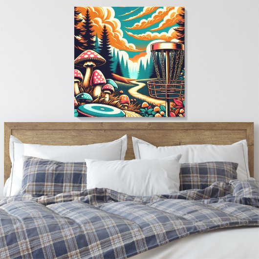 Retro Disc Golf Psychedelische Kunst Canvas Afdruk (Insitu (Slaapkamer))