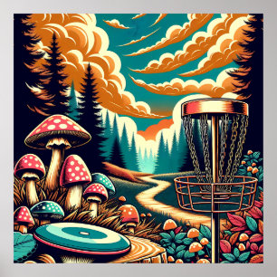 Retro Disc Golf Psychedelische Kunst Poster