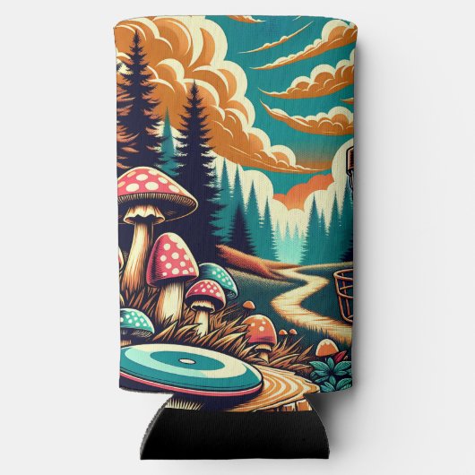 Retro Disc Golf Psychedelische Kunst Seltzer Blikjeskoeler (Achterkant)