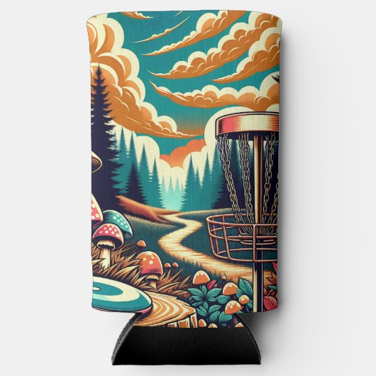 Retro Disc Golf Psychedelische Kunst Seltzer Blikjeskoeler (Voorkant)