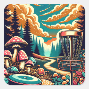 Retro Disc Golf Psychedelische Kunst Vierkante Sticker