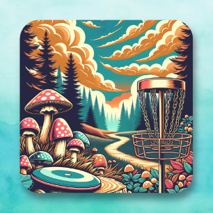 Retro Disc Golf Psychedelische Kunst Vierkante Sticker