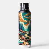 Retro Disc Golf Psychedelische Kunst Waterfles (Links)
