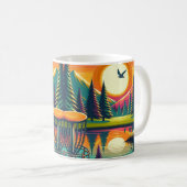 Retro Disc Golf Zonsondergang en Bomen Koffiemok (Voorkant rechts)