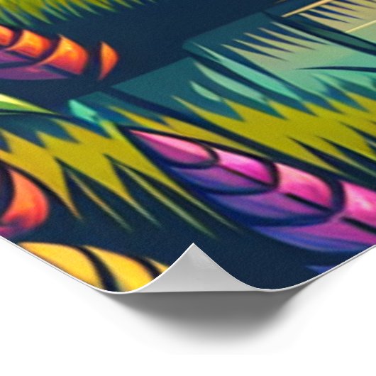 Retro Disc Golf Zonsondergang en Bomen Poster (Hoek)