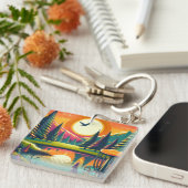 Retro Disc Golf Zonsondergang en Bomen Sleutelhanger (Voorkant Rechts)