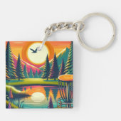 Retro Disc Golf Zonsondergang en Bomen Sleutelhanger (Achterkant)