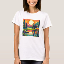 Retro Disc Golf Zonsondergang en Bomen T-shirt