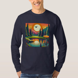 Retro Disc Golf Zonsondergang en Bomen T-shirt