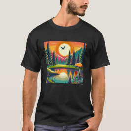 Retro Disc Golf Zonsondergang en Bomen T-shirt
