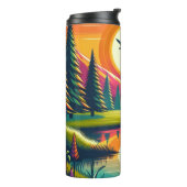 Retro Disc Golf Zonsondergang en Bomen Thermosbeker (Gedraaid links)