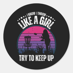 Retro Discgolf Design Voor Vrouwen Meisjes Discgol Ronde Sticker