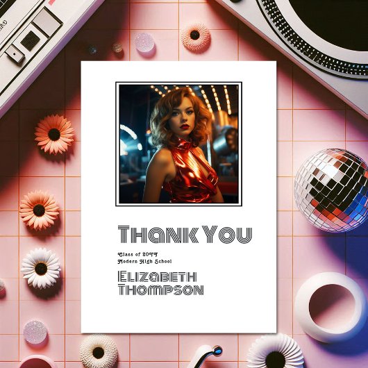 Retro Disco Afstuderen Foto Bedankkaart
