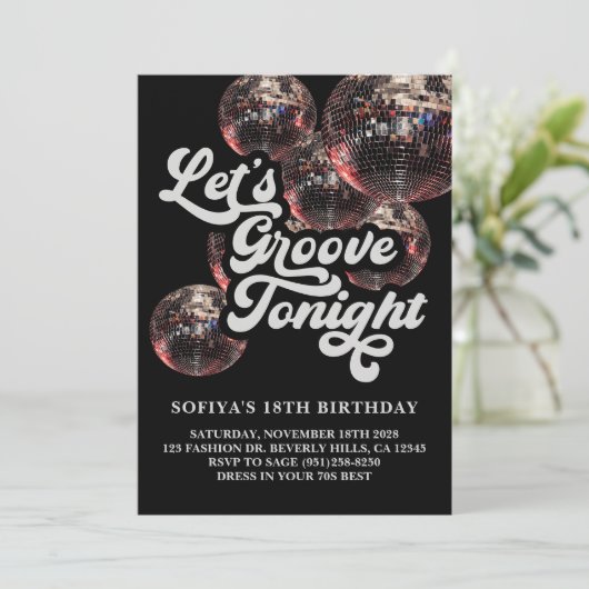 Retro Disco Bal 70s Groovy Feest Uitnodiging (Staand voorkant)