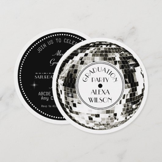 Retro Disco bal Afstudeerfeest Kaart (Voorkant / Achterkant)