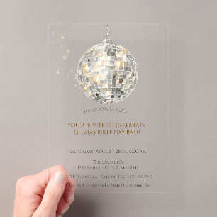 Retro Disco Bal Eenvoudige Verjaardag Acryl Uitnodigingen