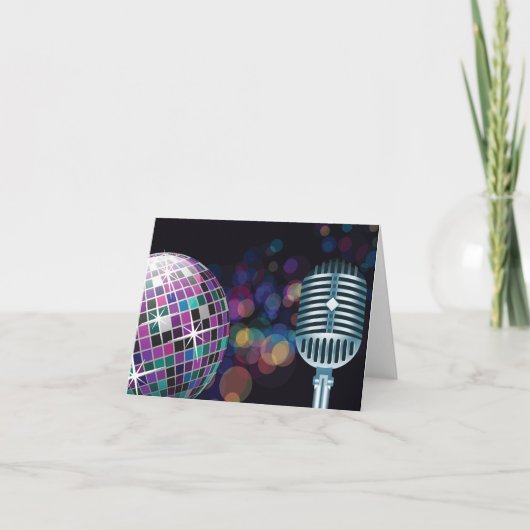 Retro Disco Bal en Vintage Microfoon Bedankkaart (Voorkant)