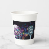Retro Disco Bal en Vintage Microfoon Papieren Bekers (Voorkant)