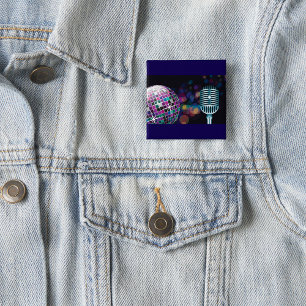 Retro Disco Bal en Vintage Microfoon Vierkante Button 5,1 Cm