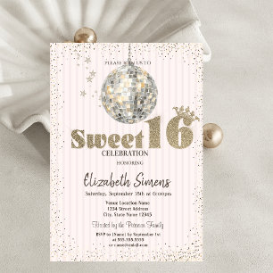 Retro Disco Bal Gestreepte Sweet 16 Kaart