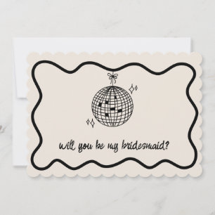Retro Disco Bal Handgeschreven Bruidsmeisje Voorst Kaart