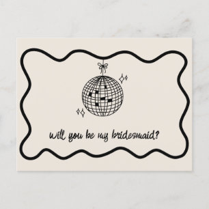 Retro Disco Bal Handgeschreven Bruidsmeisje Voorst Uitnodiging Briefkaart