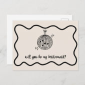 Retro Disco Bal Handgeschreven Bruidsmeisje Voorst Uitnodiging Briefkaart (Voorkant / Achterkant)