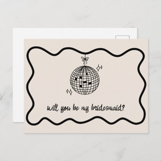 Retro Disco Bal Handgeschreven Bruidsmeisje Voorst Uitnodiging Briefkaart (Voorkant / Achterkant)