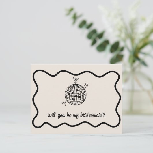 Retro Disco Bal Handgeschreven Bruidsmeisje Voorst Uitnodiging Briefkaart (Staand voorkant)