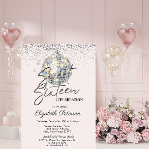 Retro Disco Bal Licht Roze Sweet 16 Kaart